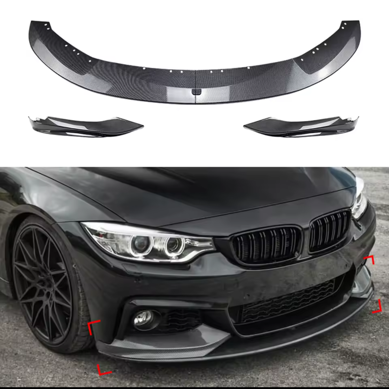 Gloss black BMW 4 Series Bumper Lip F32 F33 435i 2014-2020 Car Front Bumper Spoiler!