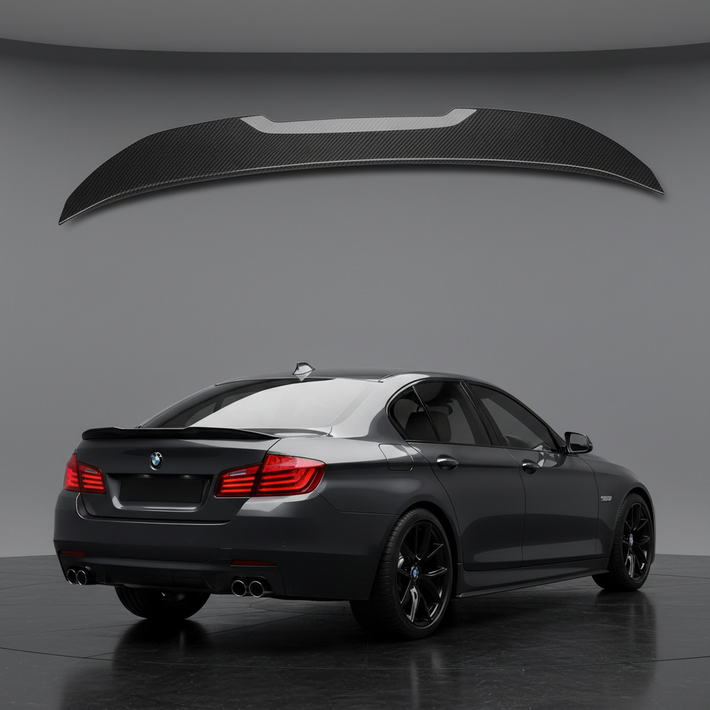 BMW F10 5 Series with highlighted carbon fiber rear spoiler