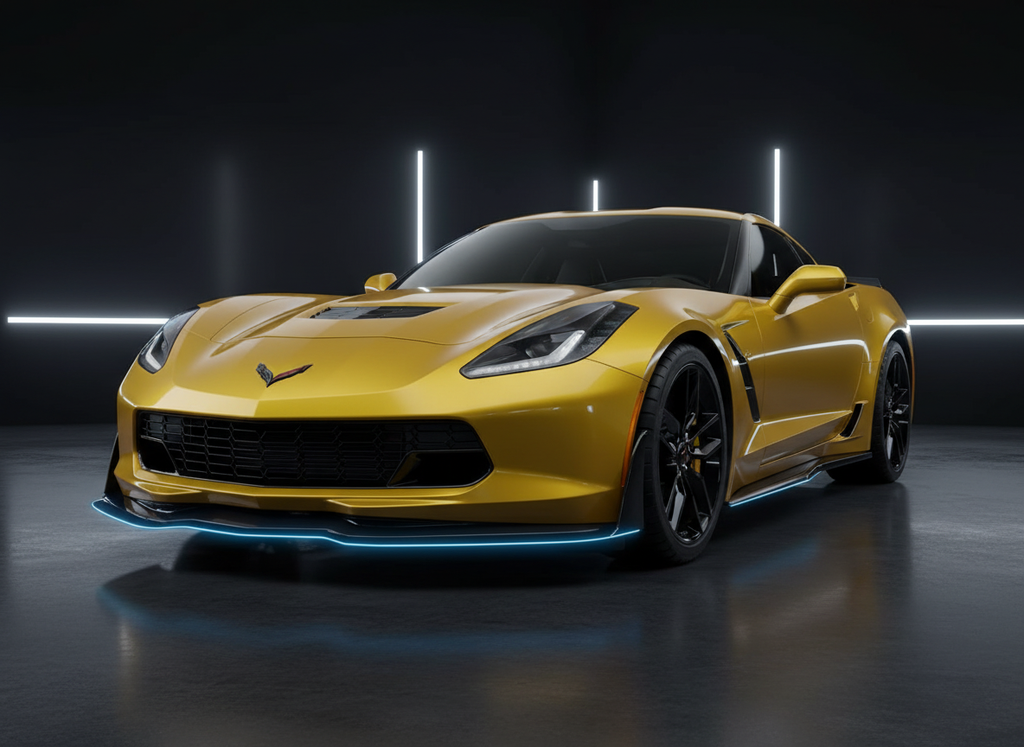 Corvette C7 Z06 with highlighted front splitter